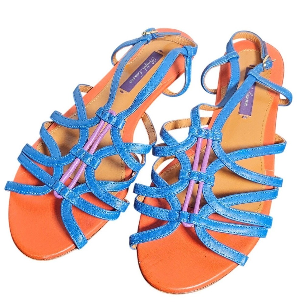 Ralph Lauren Purple Label Blue Orange Leather Gladiator Sandals 9.5B Italy NWOB